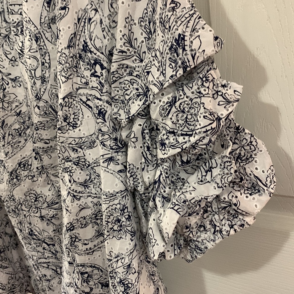 Cece Wide Neck Ruffle 1/2 Sleeve Floral On or Off Shoulder Blouse Large - Picture 3 of 5